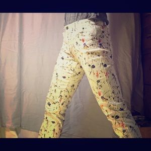 Modern garden  print white jeans